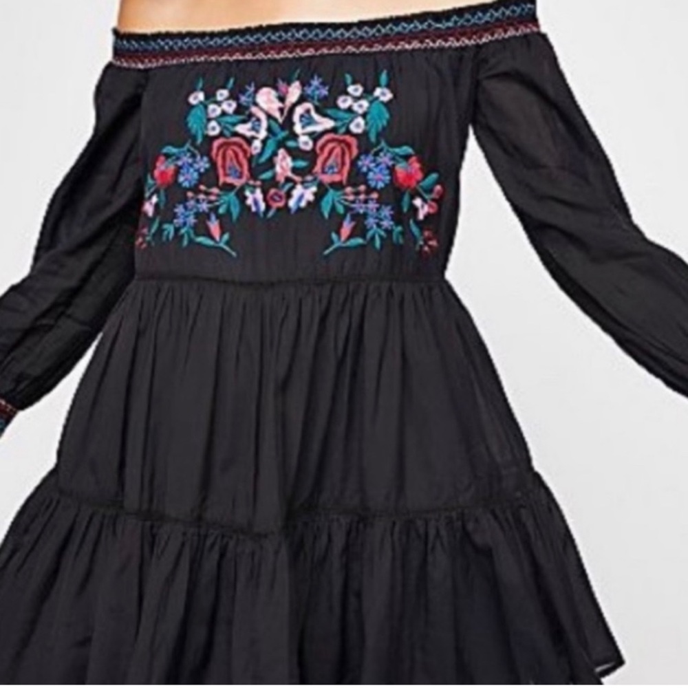 FREE PEOPLE | Sunbeams Black Off-Shoulder Tiered Minidress  NWT - Picture 11 of 12